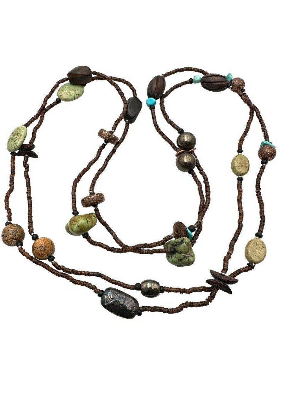 Vintage Silpada 60" Sterling Silver Turquoise & Heishi Bead Necklace JB26